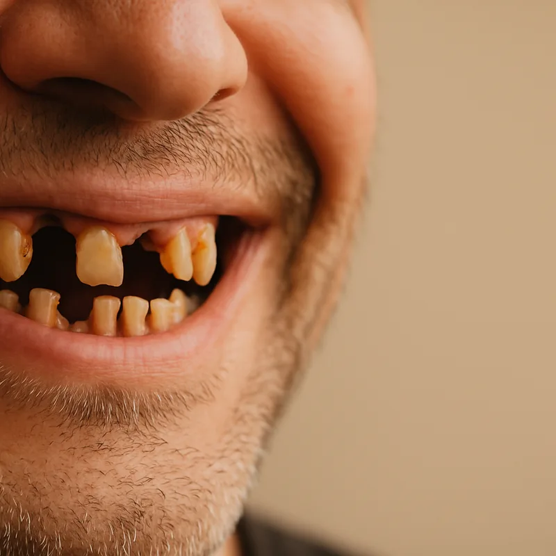 Before — missing and damaged teeth