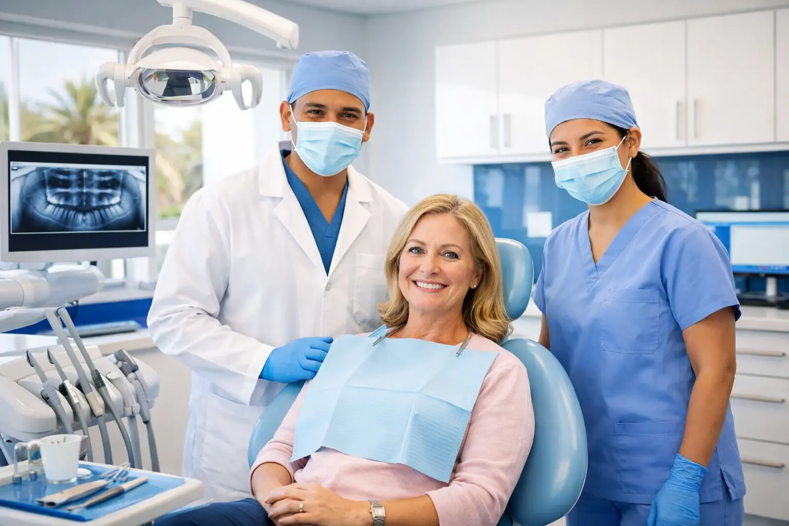 Professional dentist performing dental treatment in Los Algodones clinic